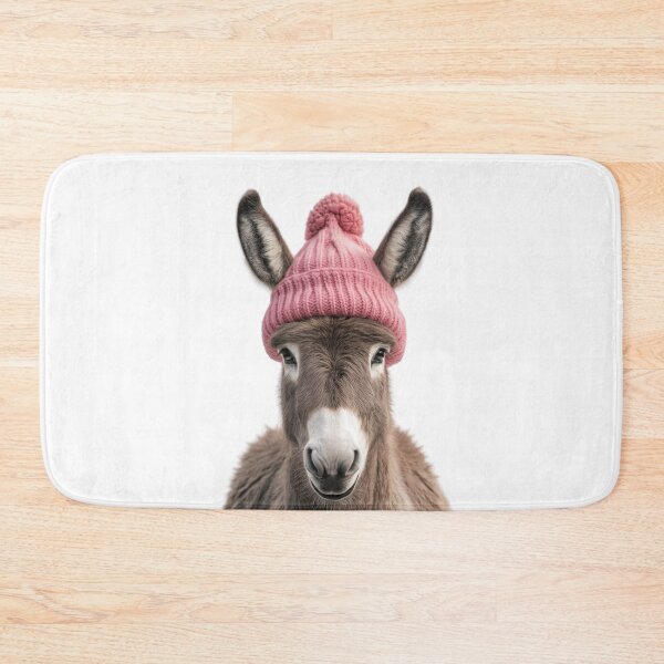 Item preview, Cozy Donkey Wearing Pink Winter Hat Trendy Animal Fashion Artwork designed and sold by LazyOwlStore.