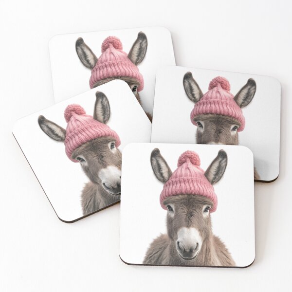 Item preview, Burro acogedor con gorro de invierno rosa, obra de arte de moda animal de moda designed and sold by LazyOwlStore.