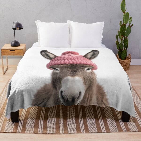 Item preview, Burro acogedor con gorro de invierno rosa, obra de arte de moda animal de moda designed and sold by LazyOwlStore.