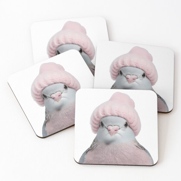 Item preview, Cozy Dove Wearing Pink Winter Hat Trendy Animal Fashion Artwork designed and sold by LazyOwlStore.
