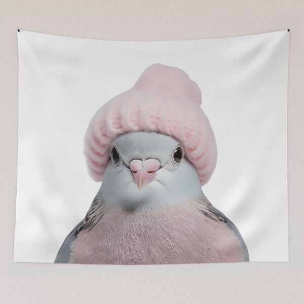 Item preview, Cozy Dove Wearing Pink Winter Hat Trendy Animal Fashion Artwork designed and sold by LazyOwlStore.