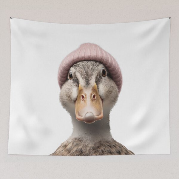 Item preview, Cozy Duck Wearing Pink Winter Hat Trendy Animal Fashion Artwork designed and sold by LazyOwlStore.