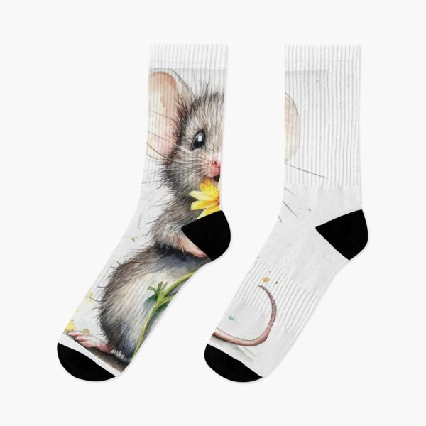 Item preview, handmade drawing of mouse with yellow flower designed and sold by NivyasArtistry.