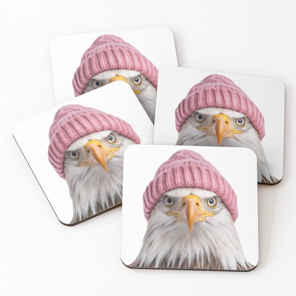 Item preview, Cozy Eagle Wearing Pink Winter Hat Trendy Animal Fashion Artwork designed and sold by LazyOwlStore.
