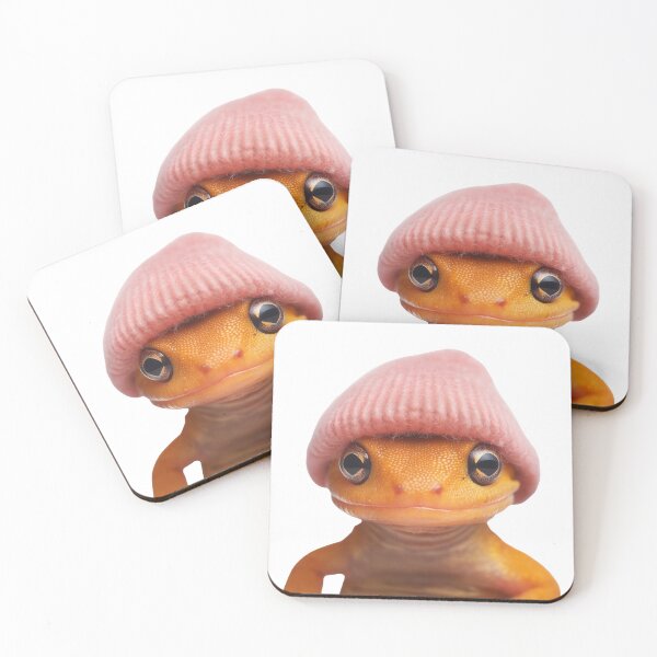 Item preview, Cozy Eastern Newt Wearing Pink Winter Hat Trendy Animal Fashion Artwork designed and sold by LazyOwlStore.