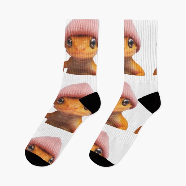 Item preview, Cozy Eastern Newt Wearing Pink Winter Hat Trendy Animal Fashion Artwork designed and sold by LazyOwlStore.
