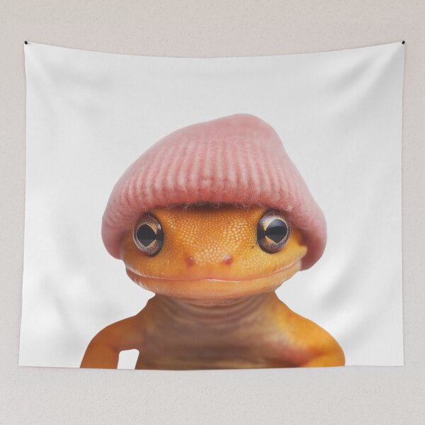 Item preview, Cozy Eastern Newt Wearing Pink Winter Hat Trendy Animal Fashion Artwork designed and sold by LazyOwlStore.