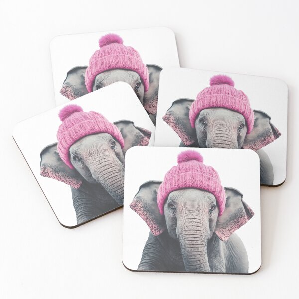 Item preview, Cozy Elephant Wearing Pink Winter Hat Trendy Animal Fashion Artwork designed and sold by LazyOwlStore.