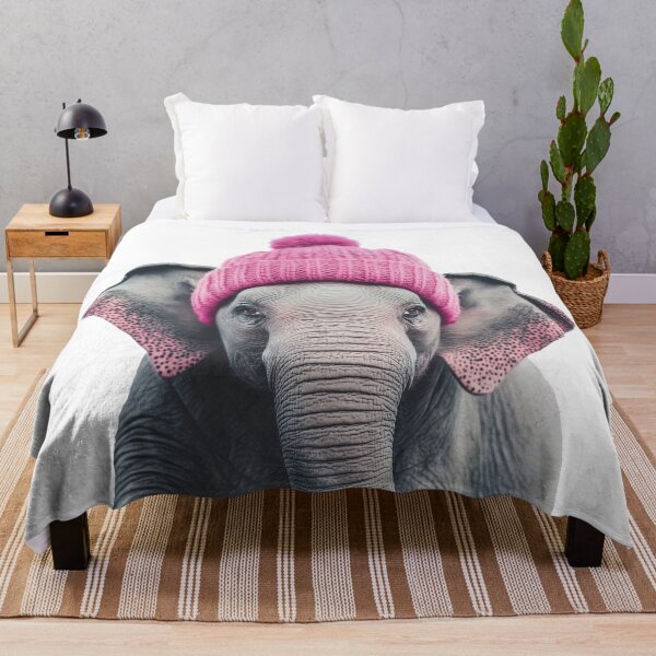 Item preview, Cozy Elephant Wearing Pink Winter Hat Trendy Animal Fashion Artwork designed and sold by LazyOwlStore.