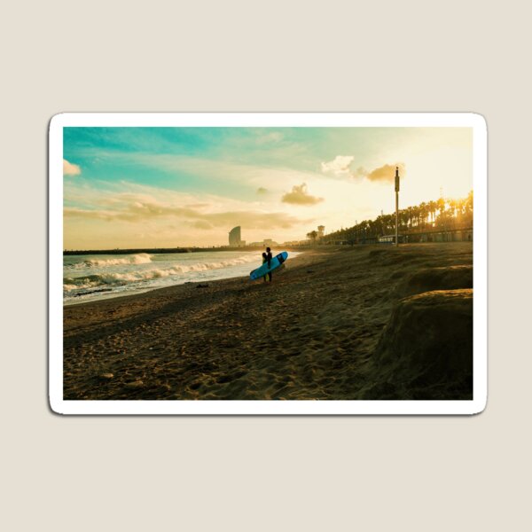 Item preview, Sunset Surf at Barceloneta – Golden BCN Vibes designed and sold by Foto Merch.