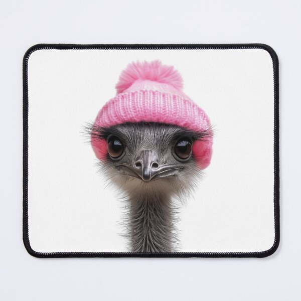 Item preview, Cozy Emu Wearing Pink Winter Hat Trendy Animal Fashion Artwork designed and sold by LazyOwlStore.