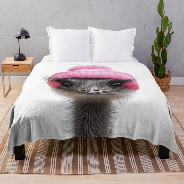Item preview, Cozy Emu Wearing Pink Winter Hat Trendy Animal Fashion Artwork designed and sold by LazyOwlStore.