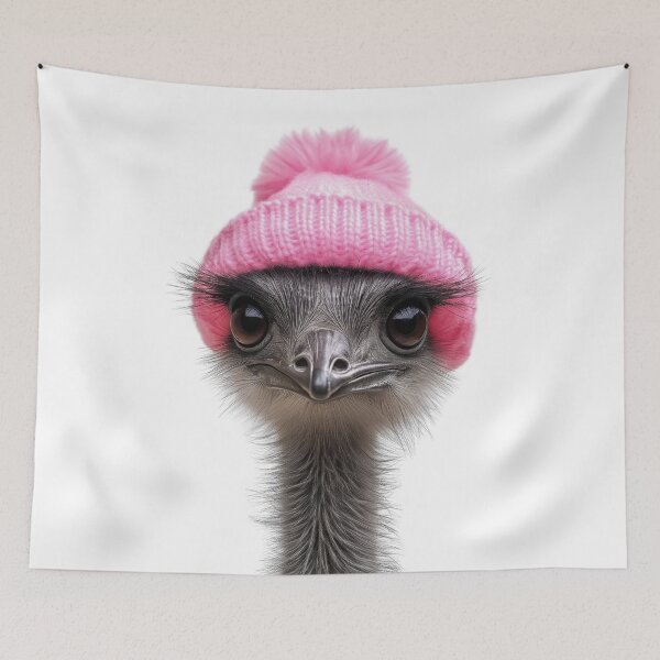 Item preview, Cozy Emu Wearing Pink Winter Hat Trendy Animal Fashion Artwork designed and sold by LazyOwlStore.