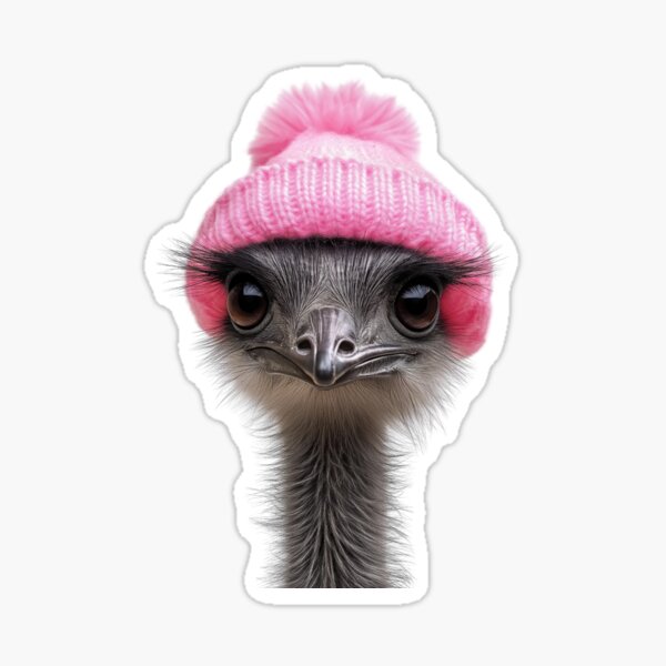 Item preview, Cozy Emu Wearing Pink Winter Hat Trendy Animal Fashion Artwork designed and sold by LazyOwlStore.