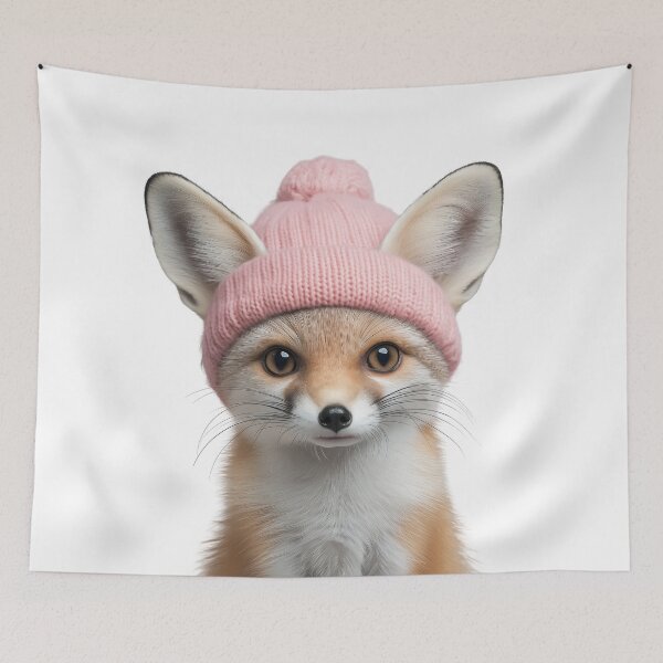 Item preview, Cozy Fennec Fox Wearing Pink Winter Hat Trendy Animal Fashion Artwork designed and sold by LazyOwlStore.
