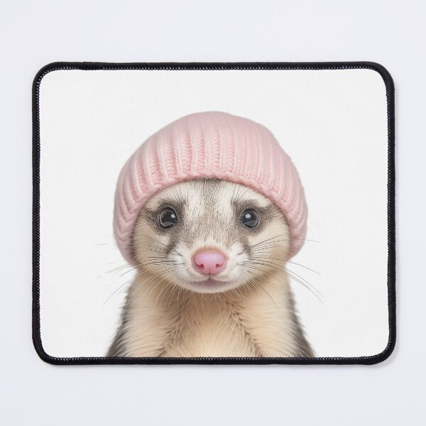 Item preview, Cozy Ferret Wearing Pink Winter Hat Trendy Animal Fashion Artwork designed and sold by LazyOwlStore.