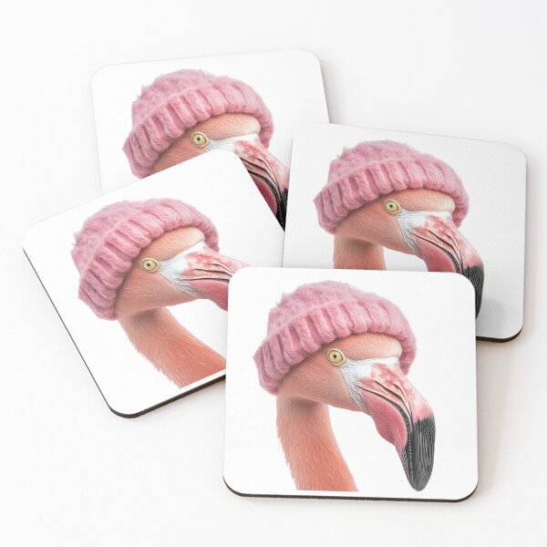 Item preview, Cozy Flamingo Wearing Pink Winter Hat Trendy Animal Fashion Artwork designed and sold by LazyOwlStore.