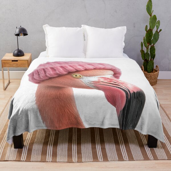 Item preview, Cozy Flamingo Wearing Pink Winter Hat Trendy Animal Fashion Artwork designed and sold by LazyOwlStore.