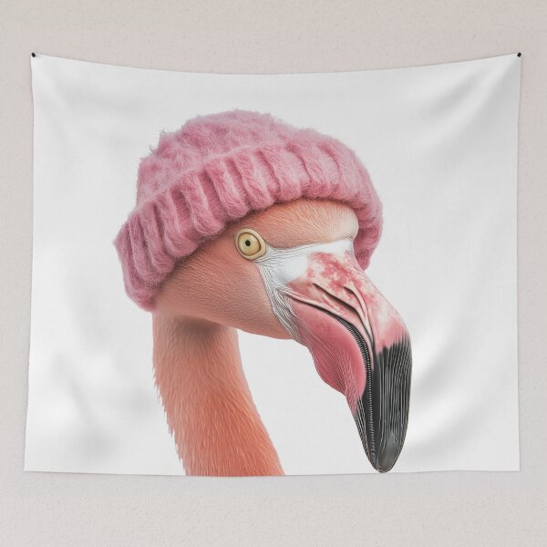 Item preview, Cozy Flamingo Wearing Pink Winter Hat Trendy Animal Fashion Artwork designed and sold by LazyOwlStore.