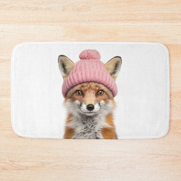 Item preview, Cozy Fox Wearing Pink Winter Hat Trendy Animal Fashion Artwork designed and sold by LazyOwlStore.