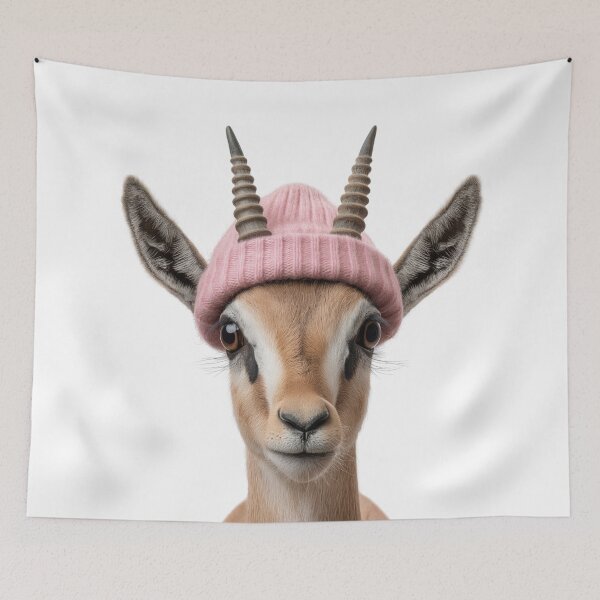 Item preview, Cozy Gazelle Wearing Pink Winter Hat Trendy Animal Fashion Artwork designed and sold by LazyOwlStore.