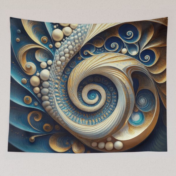Item preview, Abstract Spiral  Blue, Gold and White 170 designed and sold by Vicky Brago-Mitchell®.