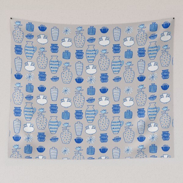 Item preview, Blue Vases Decorative Art Pattern designed and sold by mintmono-studio.