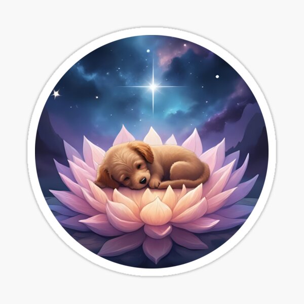 Item preview, A cute Cavoodle sleeping a blooming lotus designed and sold by thespiritgarden.