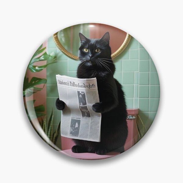Item preview, Black Cat | Reading News papers | wash room Bath room Black Cat on Toilet Reading Newspaper - Funny Pet Meme designed and sold by nav365.