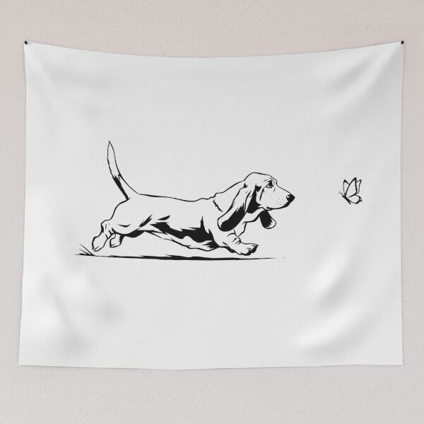 Item preview, Basset hound chasing Butterfly designed and sold by MargLandmeter.