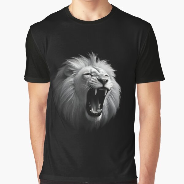 Roaring lion head in white with black background Graphic T-Shirt
