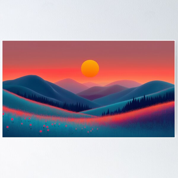 Item preview, Surreal Sunset Over Floral Hills – Dreamy Landscape with Vibrant Colors designed and sold by Art of Ngu.
