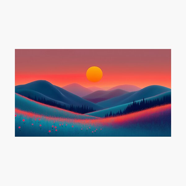 Item preview, Coucher de soleil surréaliste sur des collines fleuries – Paysage de rêve aux couleurs vibrantes designed and sold by Art of Ngu.