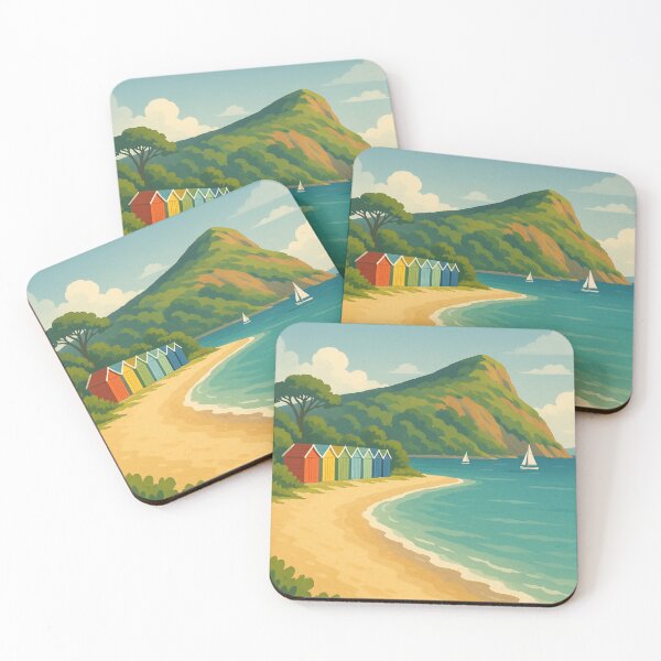 Item preview, Llanbedrog Beach and Sailboats with Rainbow Beach Huts designed and sold by Aryabek.