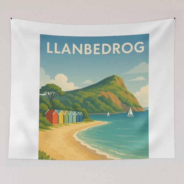 Item preview, Llanbedrog Beach and Sailboats with Rainbow Beach Huts designed and sold by Aryabek.