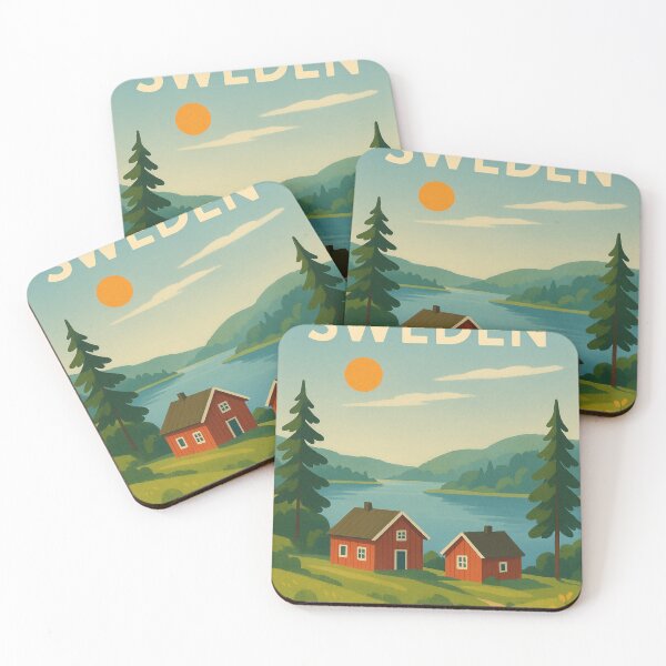 Item preview, Visit Sweden Lakeside Cabins in Summer Landscape designed and sold by Aryabek.