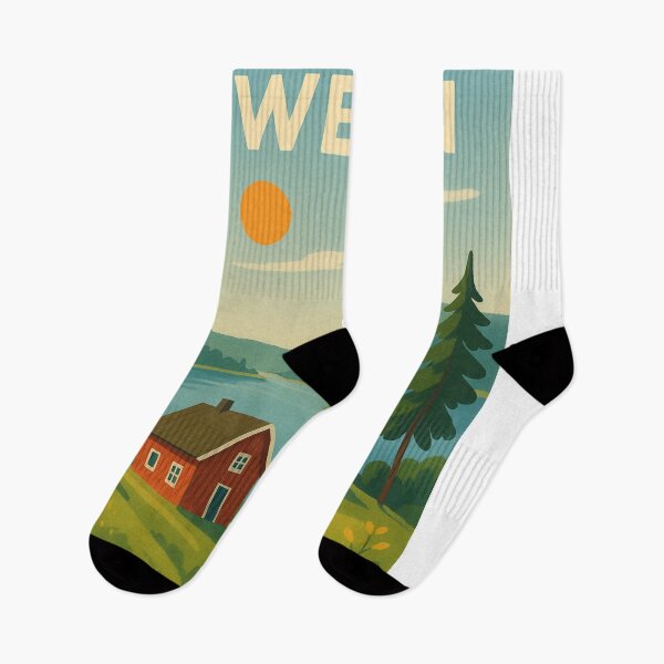 Item preview, Visit Sweden Lakeside Cabins in Summer Landscape designed and sold by Aryabek.