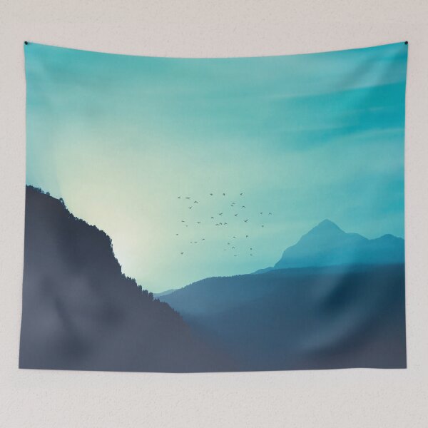 Item preview, Sundancers - Birds and mountains at sunrise designed and sold by Dyrk Wyst Redbubble Shop.