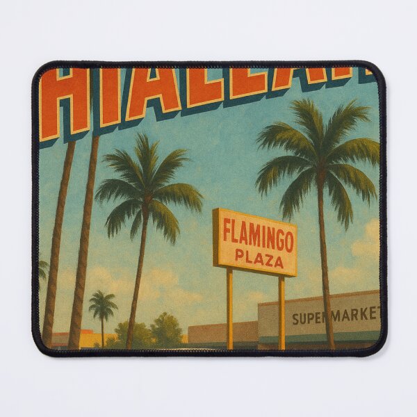 Item preview, Hialeah Flamingo Plaza with Vintage Car and Palms designed and sold by Aryabek.