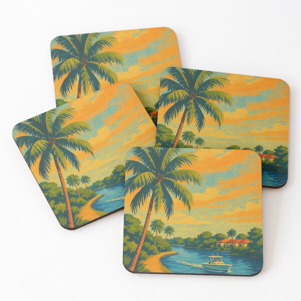 Item preview, Port St. Lucie Waterway with Boat and Tropical Sunset designed and sold by Aryabek.
