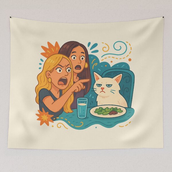 Item preview, Woman Yelling at a Cat – RHOBH Meme Cartoon Style designed and sold by GirlyPopped.