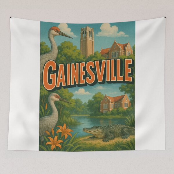 Item preview, Gainesville Campus Landscape with Alligator and Sandhill Cranes designed and sold by Places On Earth.