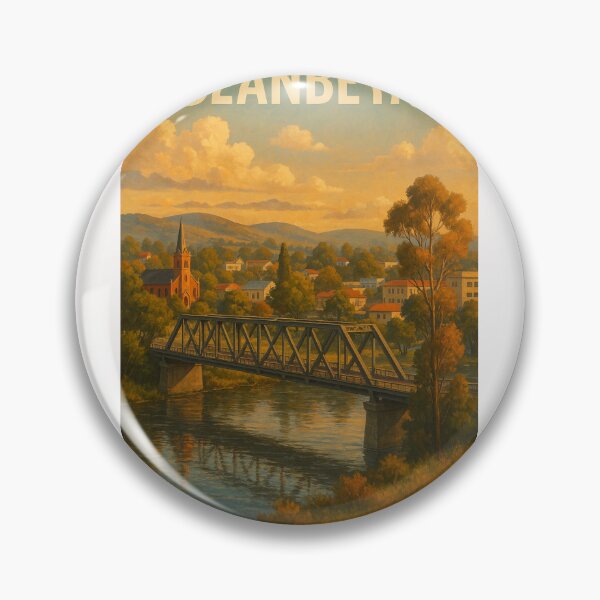 Item preview, Queanbeyan River with Steel Truss Bridge and Church designed and sold by Places On Earth.