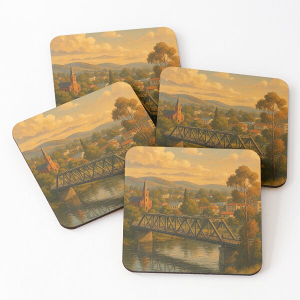 Item preview, Queanbeyan River with Steel Truss Bridge and Church designed and sold by Places On Earth.