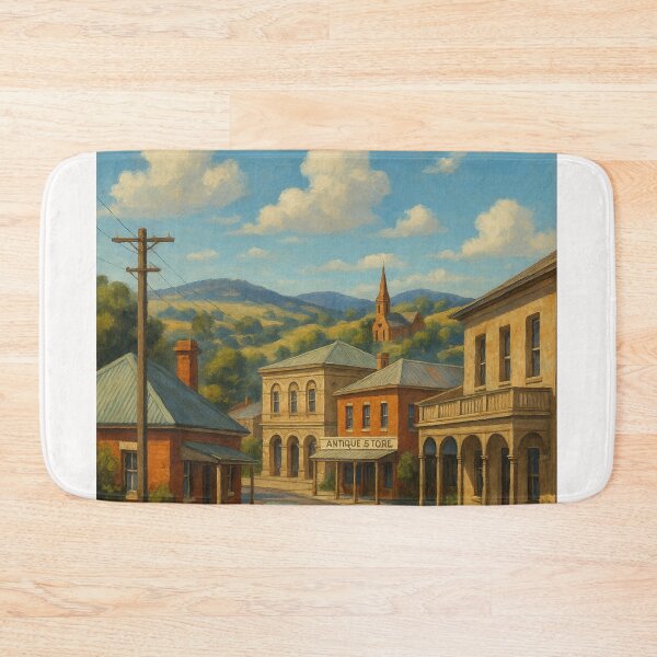 Item preview, Carcoar Heritage Shops with Steeple and Rolling Hills designed and sold by Places On Earth.