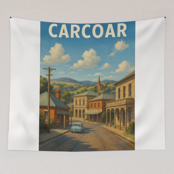 Item preview, Carcoar Heritage Shops with Steeple and Rolling Hills designed and sold by Places On Earth.