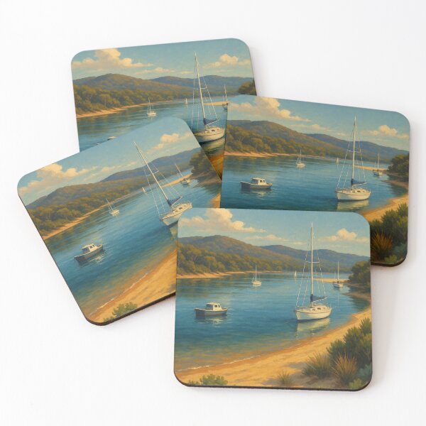 Item preview, Mallacoota Bay with Anchored Sailboats and Forest Backdrop designed and sold by Places On Earth.