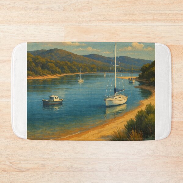 Item preview, Mallacoota Bay with Anchored Sailboats and Forest Backdrop designed and sold by Places On Earth.