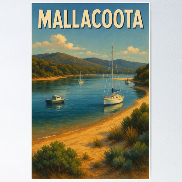 Item preview, Mallacoota Bay with Anchored Sailboats and Forest Backdrop designed and sold by Places On Earth.