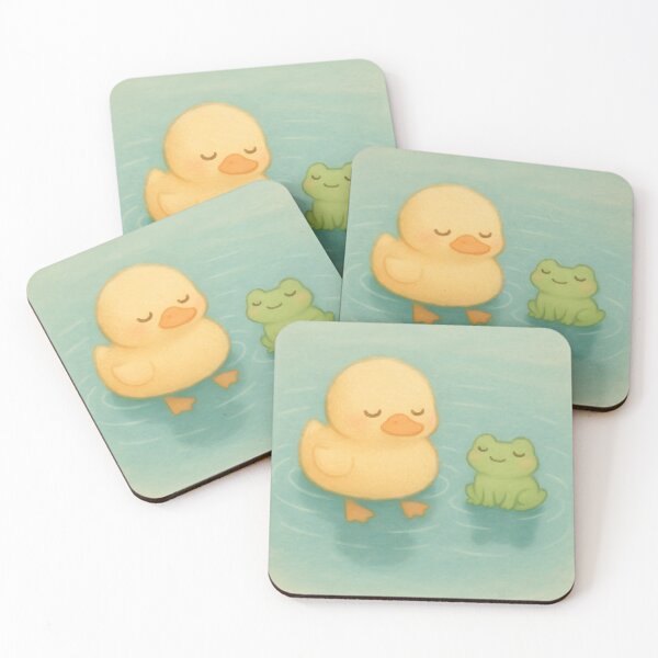 Item preview, Cute Duck and Frog Meditation Art – Kawaii Animal Pond Illustration for Calm Decor designed and sold by AbstractAuraArt.